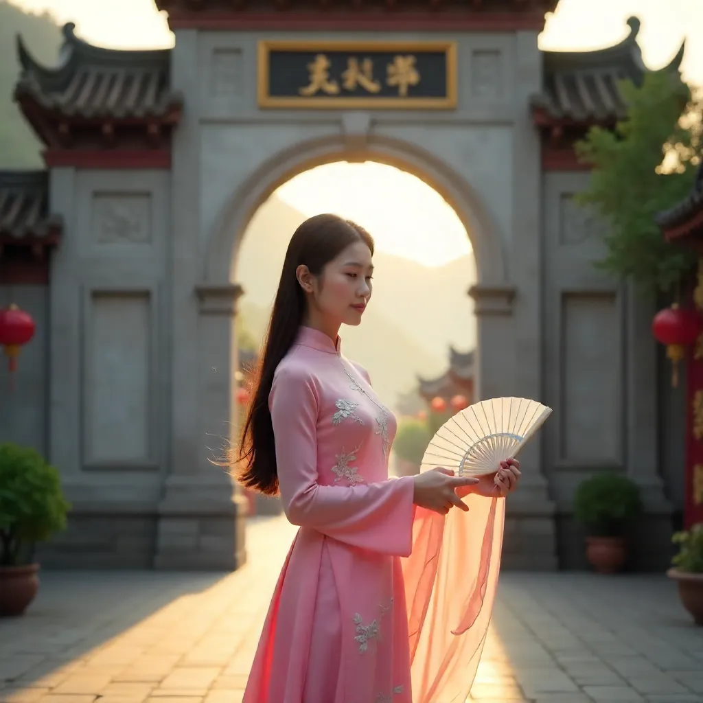 Pink Ao Dai by Lang Son Friendship Gate