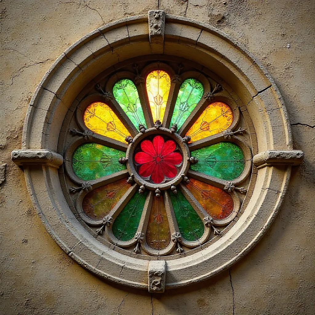 Close-Up of an Ancient Rose Window in Cagliari