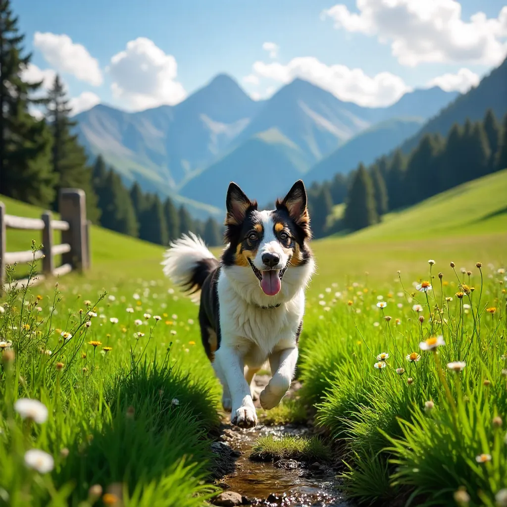 Border Collie in a Sunlit Poprad Meadow near the Tatras