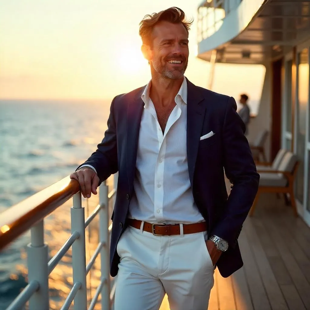 Golden Hour Portrait: Stylish White Man on a Cruise Ship