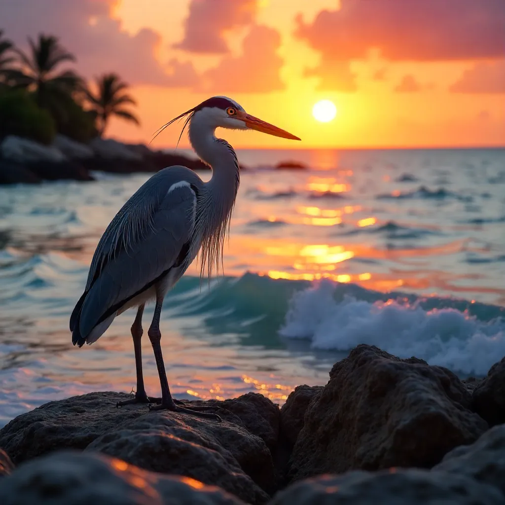 Heron at Sunset on Quintana Roo Shore