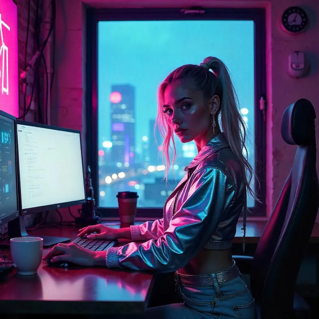 Neon-lit Cyberpunk Apartment Portrait
