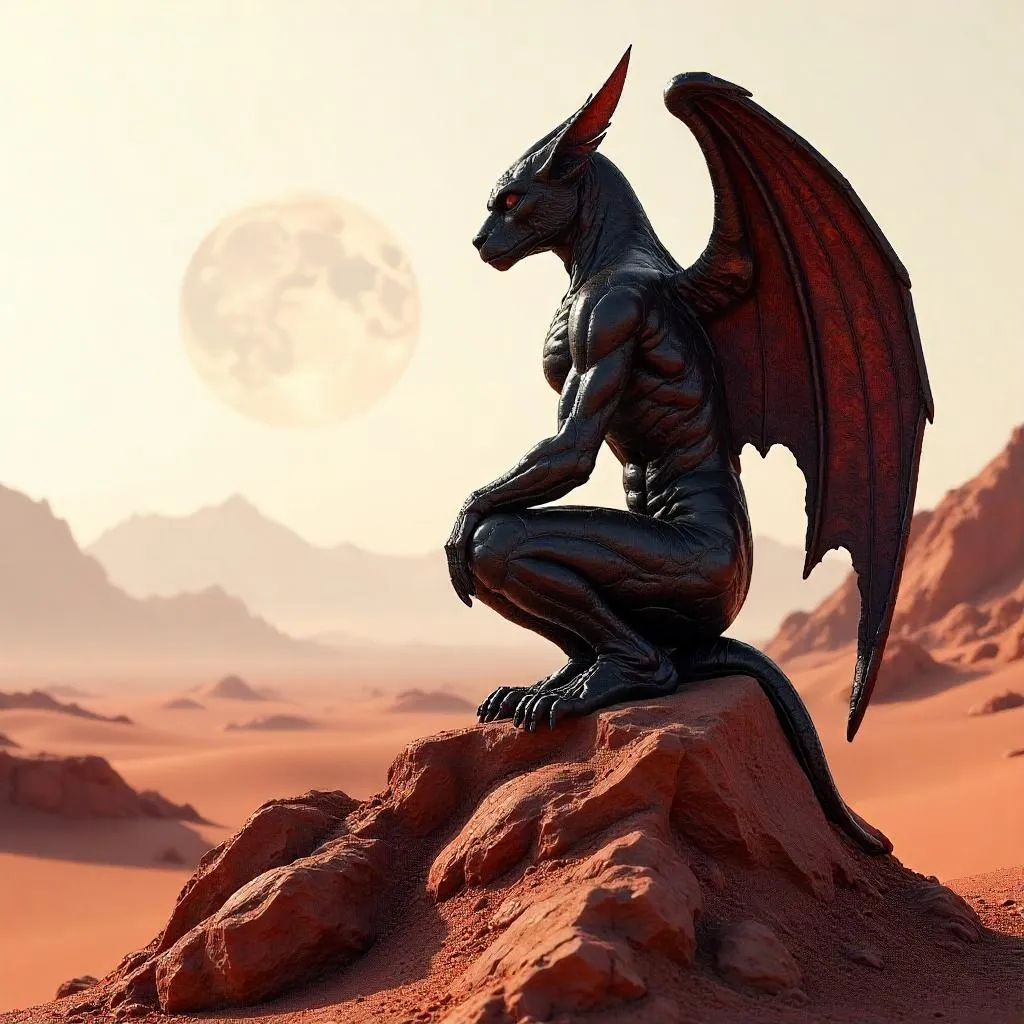 Photoreal Gargoyle on Martian Red Desert