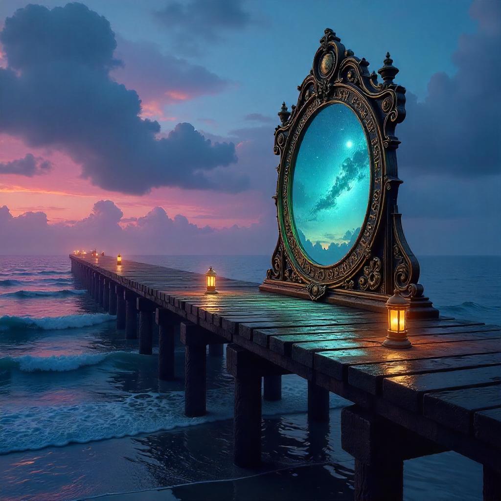 Magic Mirror Portal on a Twilight Pier