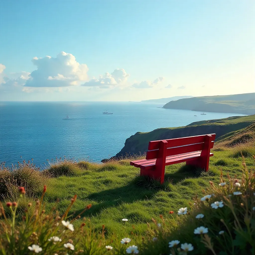 Serene Red Bench Over Cromarty Sea, Scotland