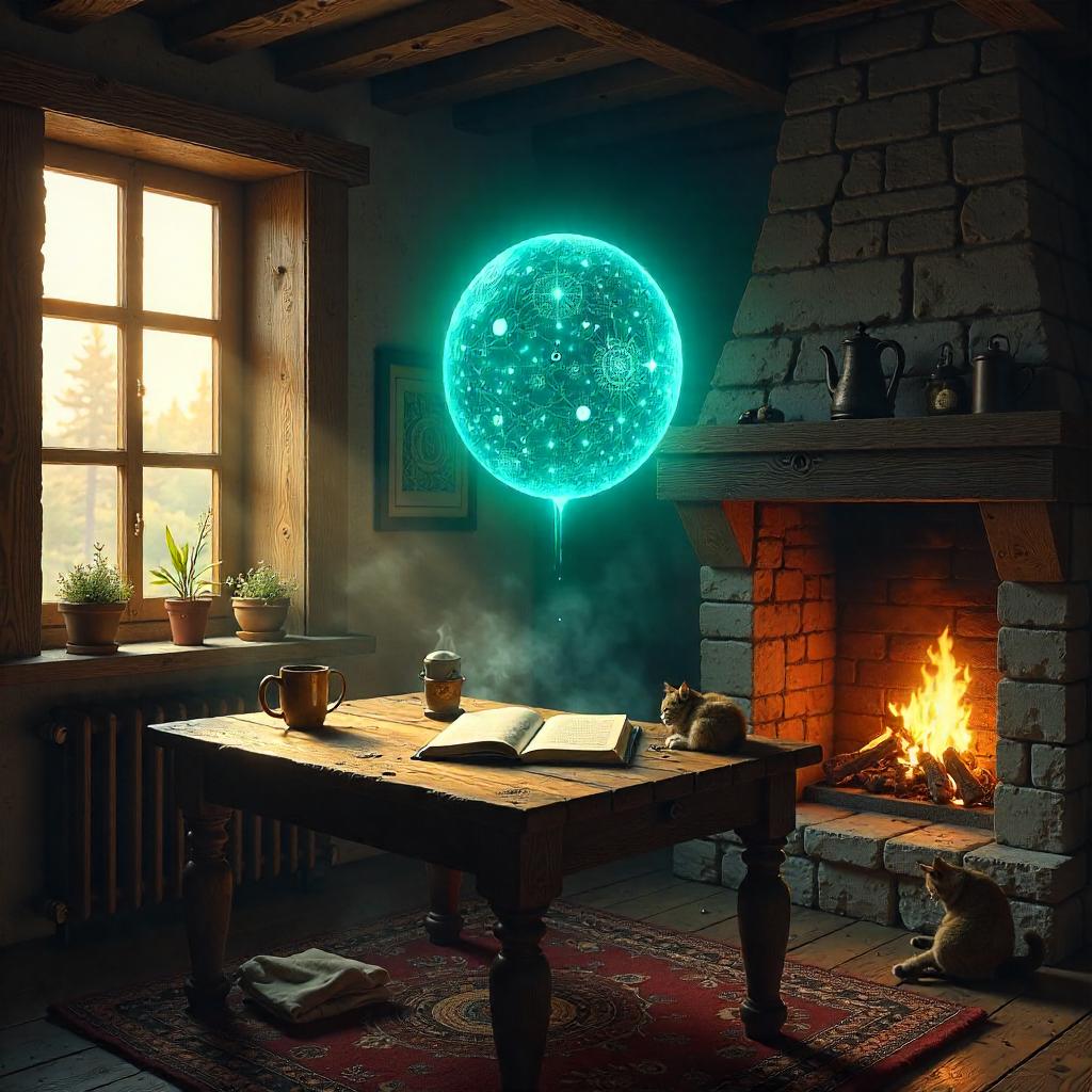 Hologram Concept Art in a Cozy Cottage