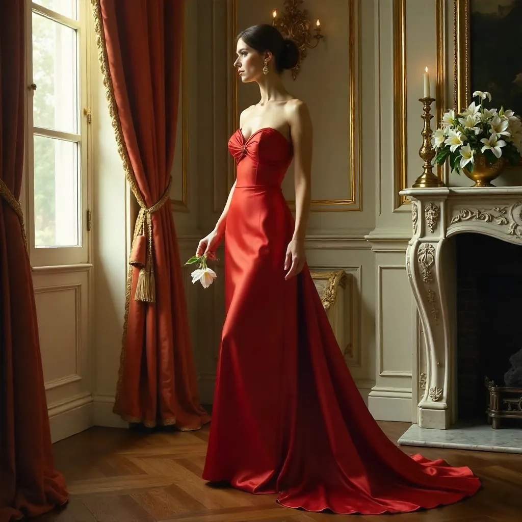 Elegance in Red: Lilies in a Classical Interior