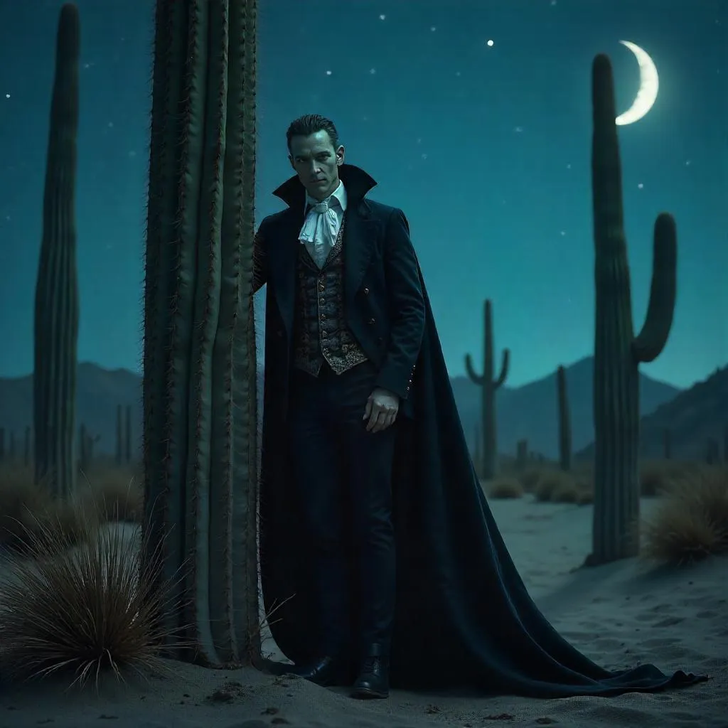 Vampire Among Desert Cacti: Photoreal Night