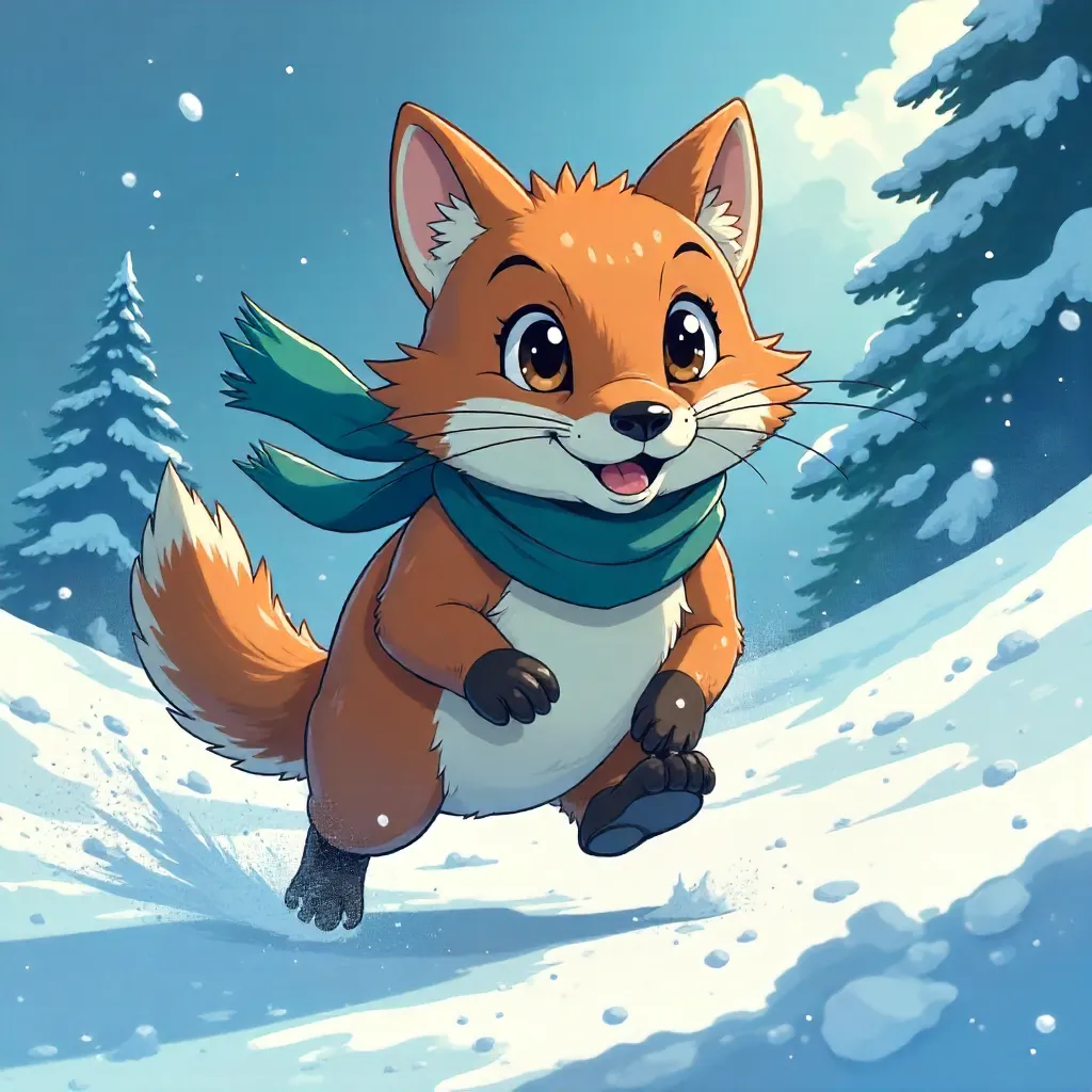 Anime-Style Mongoose in a Blizzard