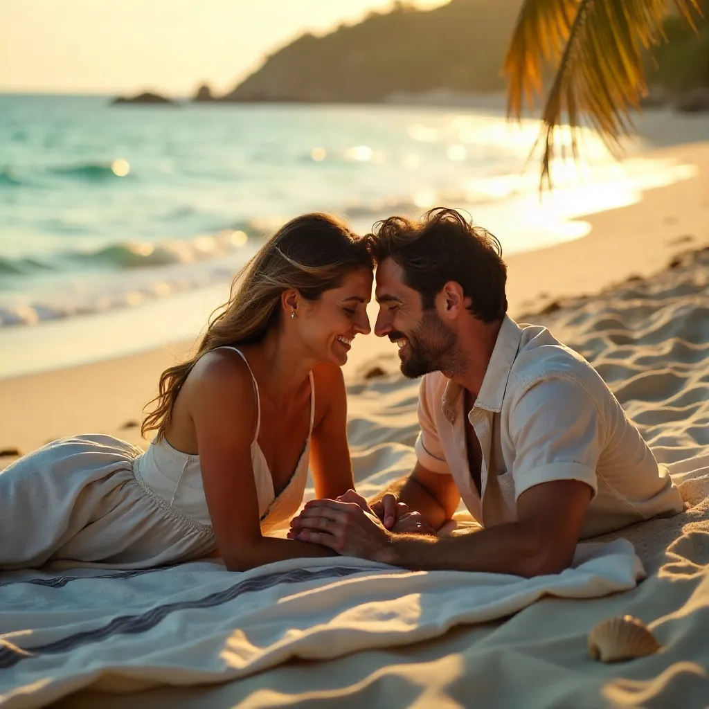 Golden Hour Tender Moment on the Sandy Beach