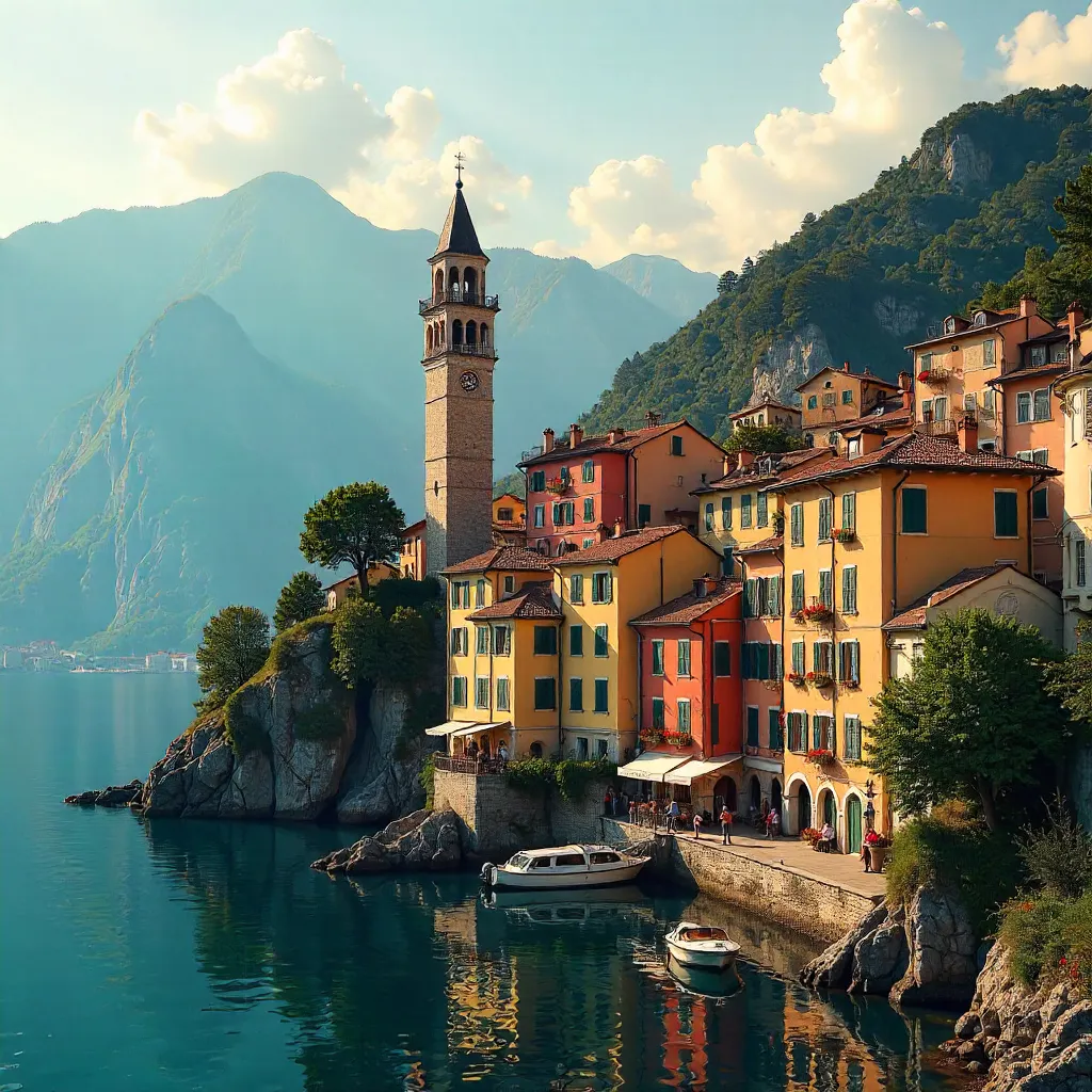 Colorful Bellano by Lake Como with Iconic Bell Tower