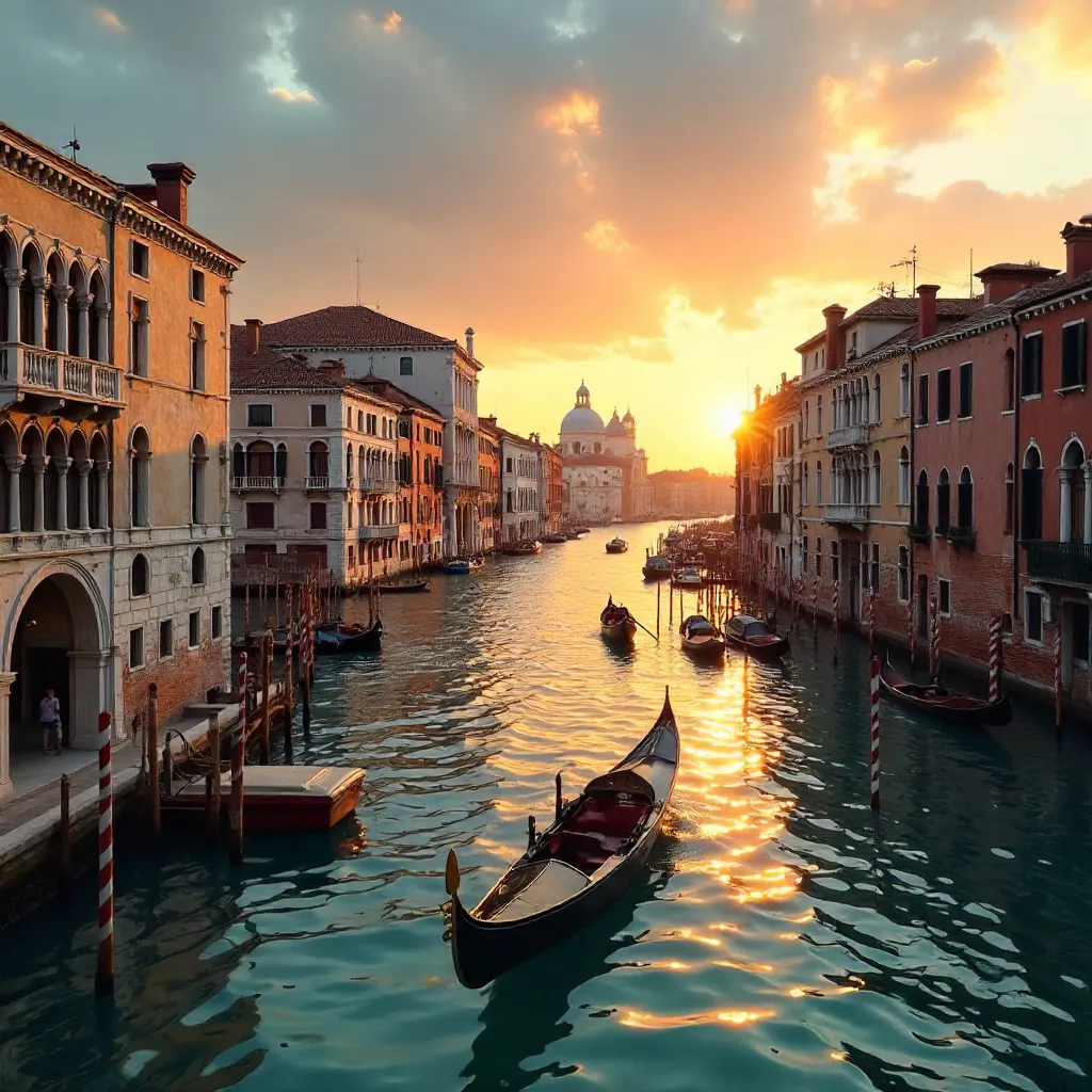 Sunset over Venice: Grand Canal in Warm Evening Light