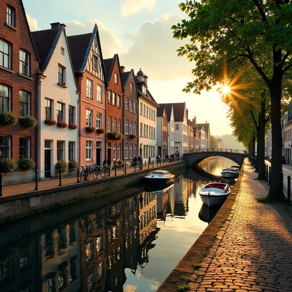 Augsburg Canal: Historic Houses at Golden Hour