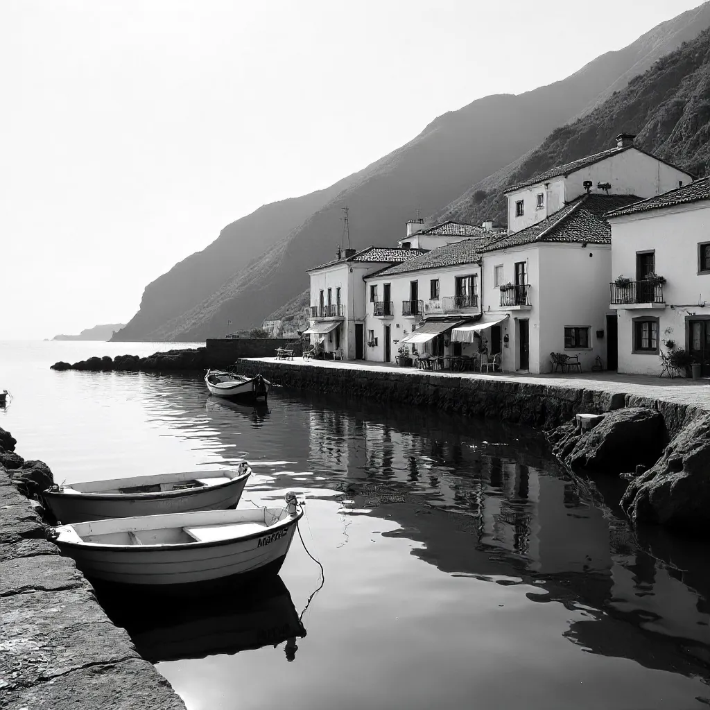 Monochrome Madeira Seaside Village Harbor