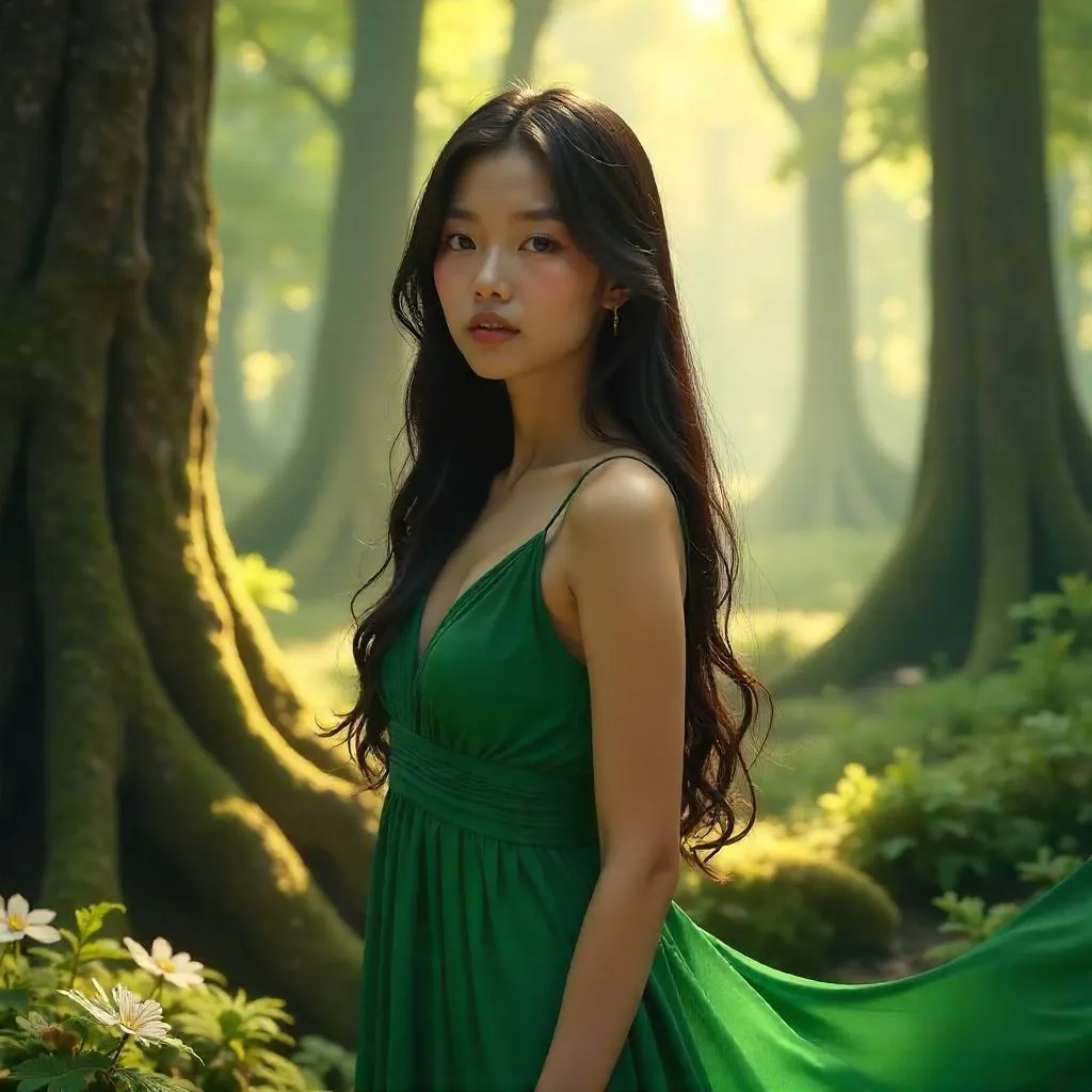 Forest Serenity: 3D Rendered Asian Woman