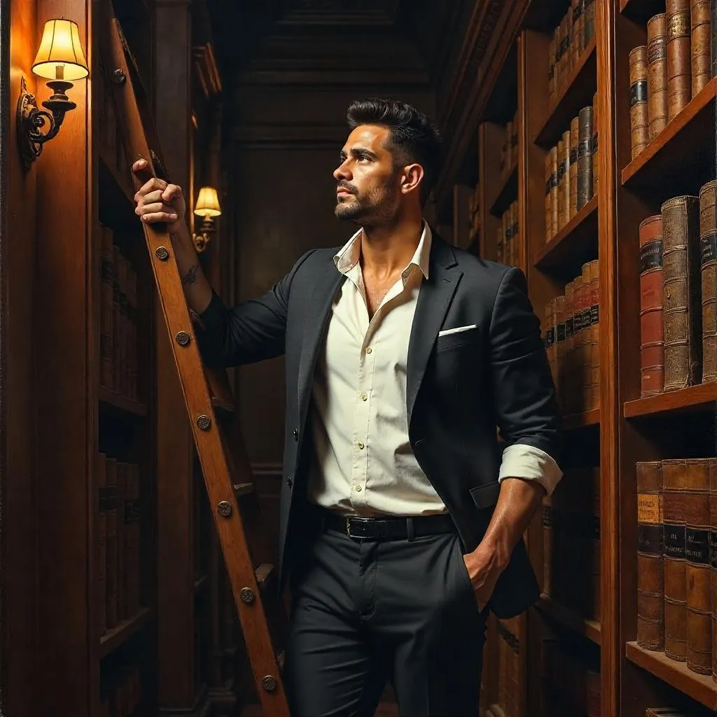 Athletic Latino Man in an Antique Library