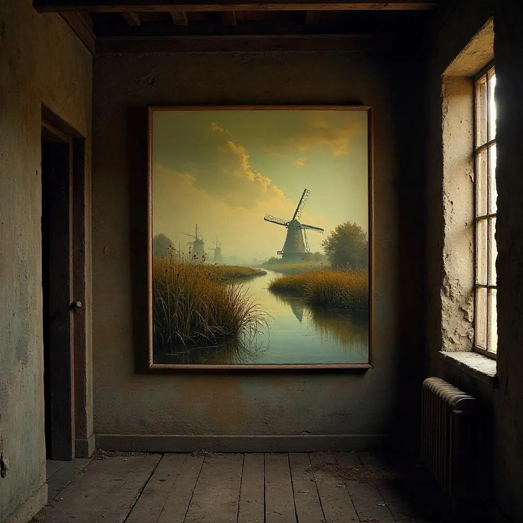 Marsh Oil Painting Inside a Windmill