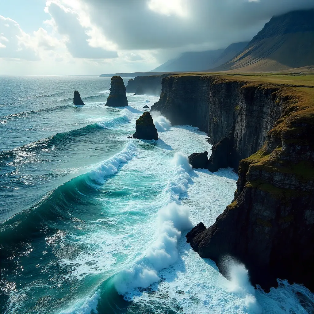 Aerial Icelandic Ocean: Powerful Waves in Motion