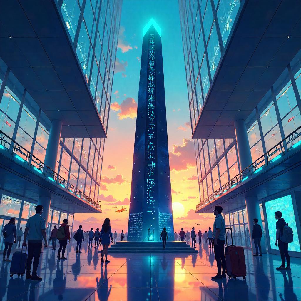 Anime Obelisk in the Airport Terminal