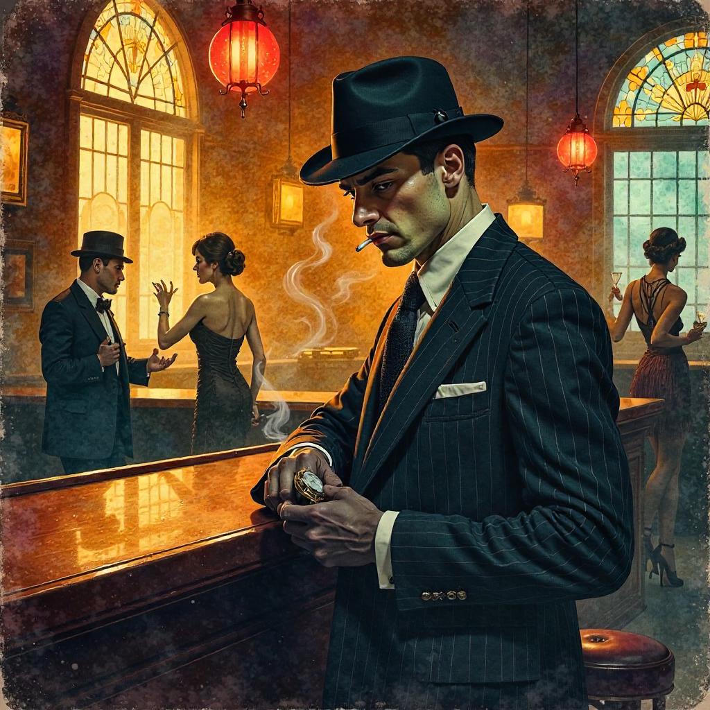 Rogue in a 1920s Speakeasy: Watercolor Noir