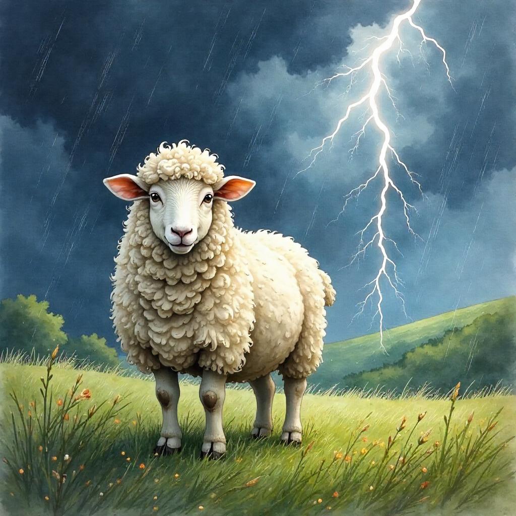 Watercolor Sheep in a Thunderstorm