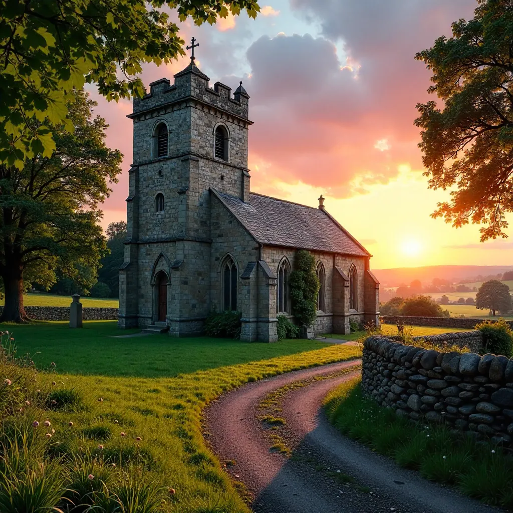 Sunset Over Aldwark Church: Golden English Countryside
