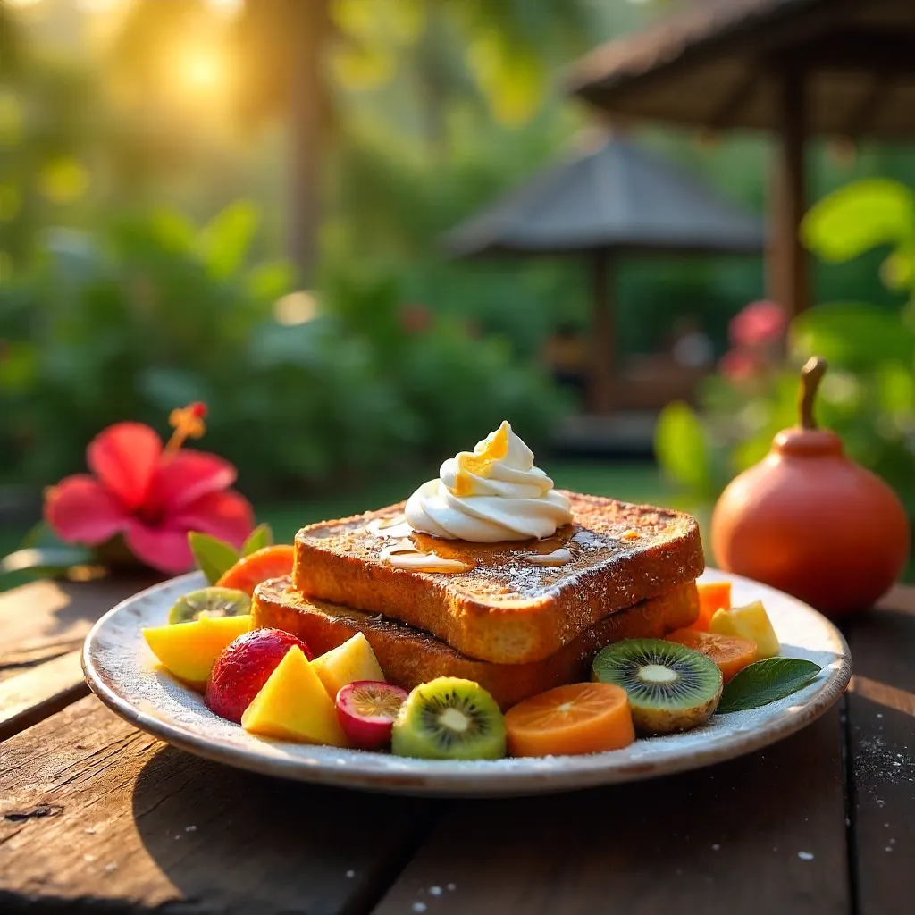 Golden French Toast with Tropical Fruits in Bali