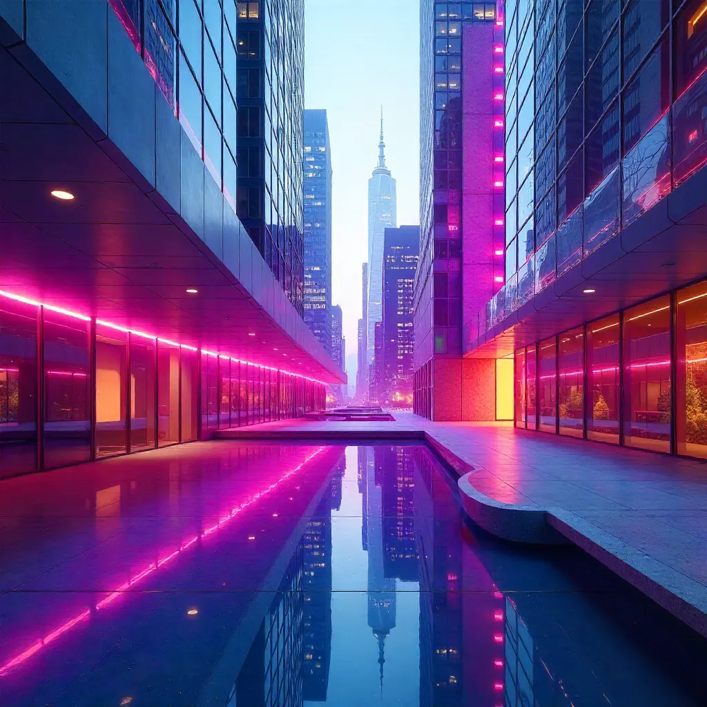 Neon Curve: Abstract NYC Architecture Glow