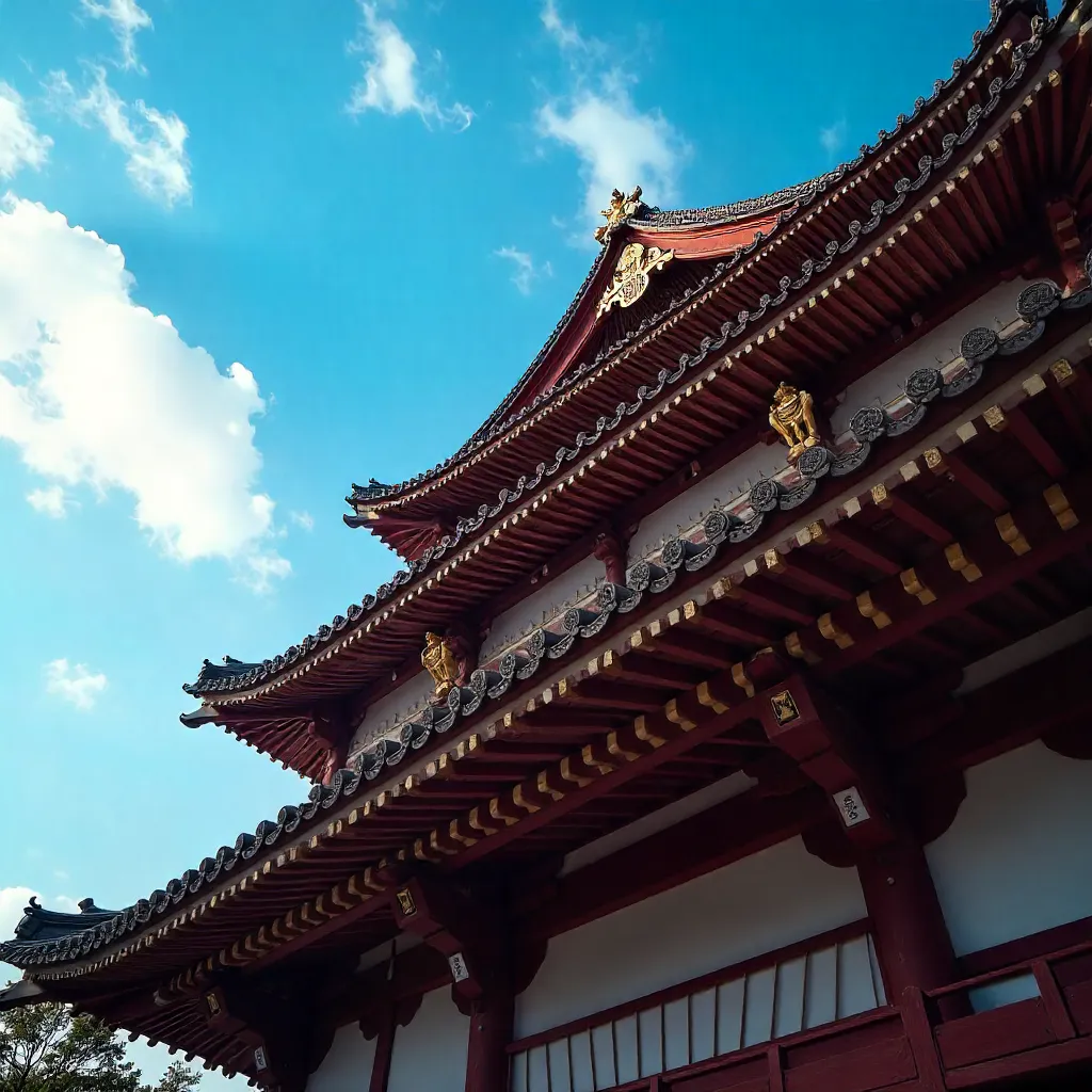 Osaka Castle Rooftop Under a Brilliant Sky