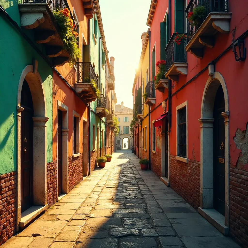 Vibrant Venice Alleyway at Sunset