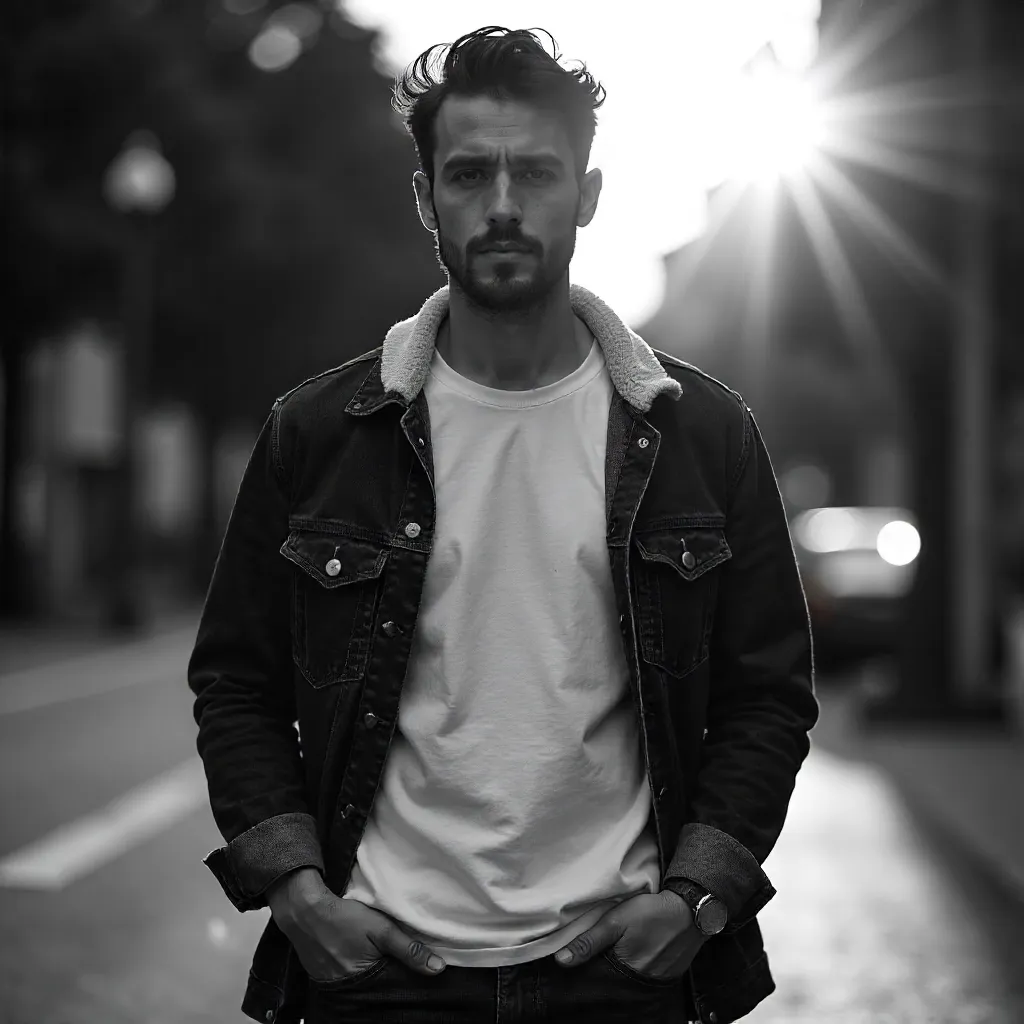 Striking Black-and-White Outdoor Portrait of a Man