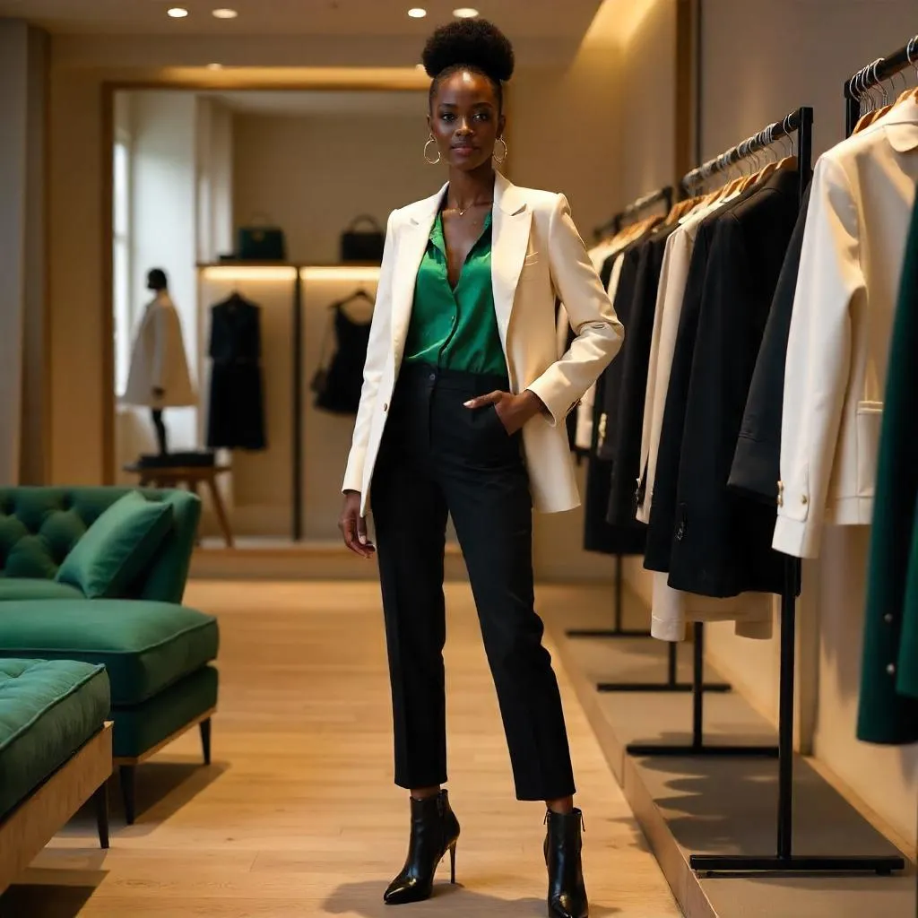 Photorealistic Boutique Fashion: Stylish Black Woman