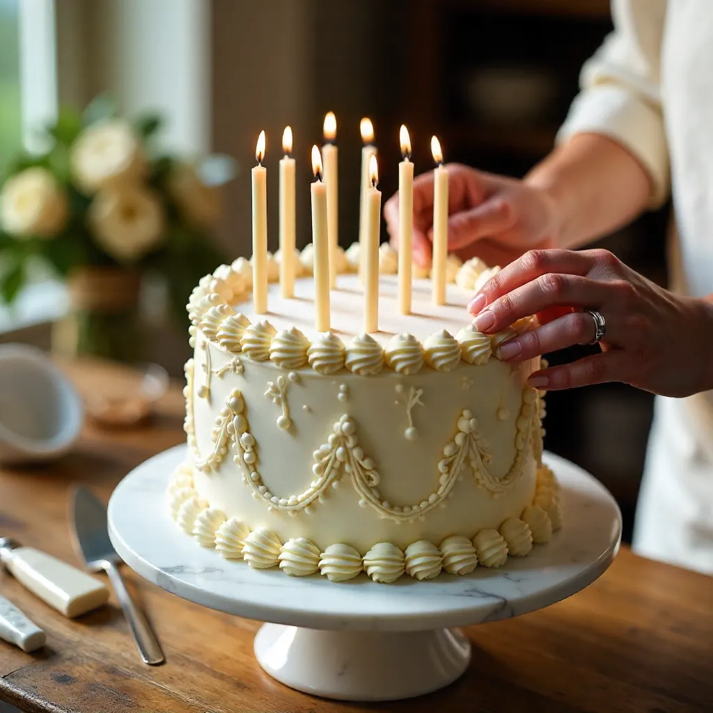 Elegant White Cake with Twisted Candles