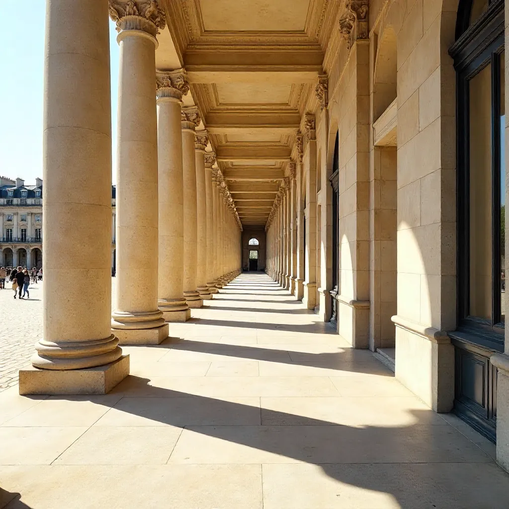 Elegant Palais Royal Columns under Dramatic Blue Sky