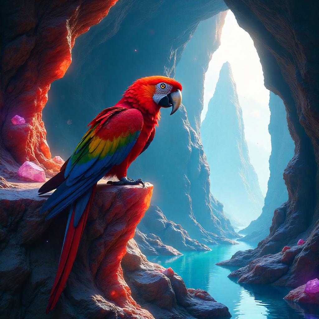 Parrot Concept Art in a Crystal Cave