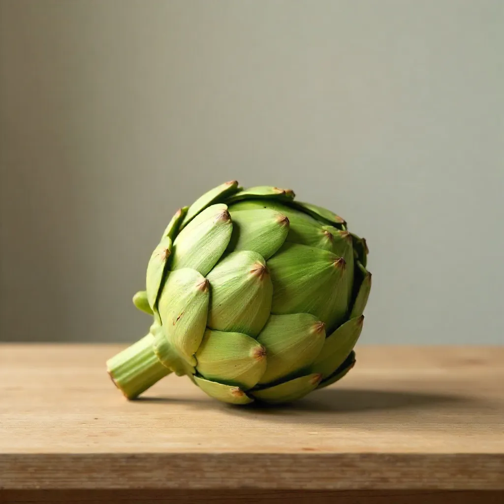 Minimalist Artichoke on Wooden Table