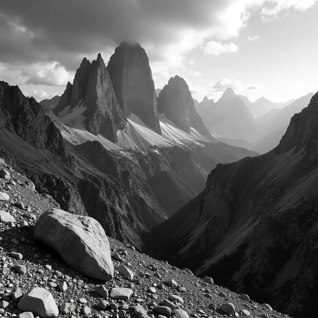 Monochrome Dolomites: Rugged Alpine Peaks