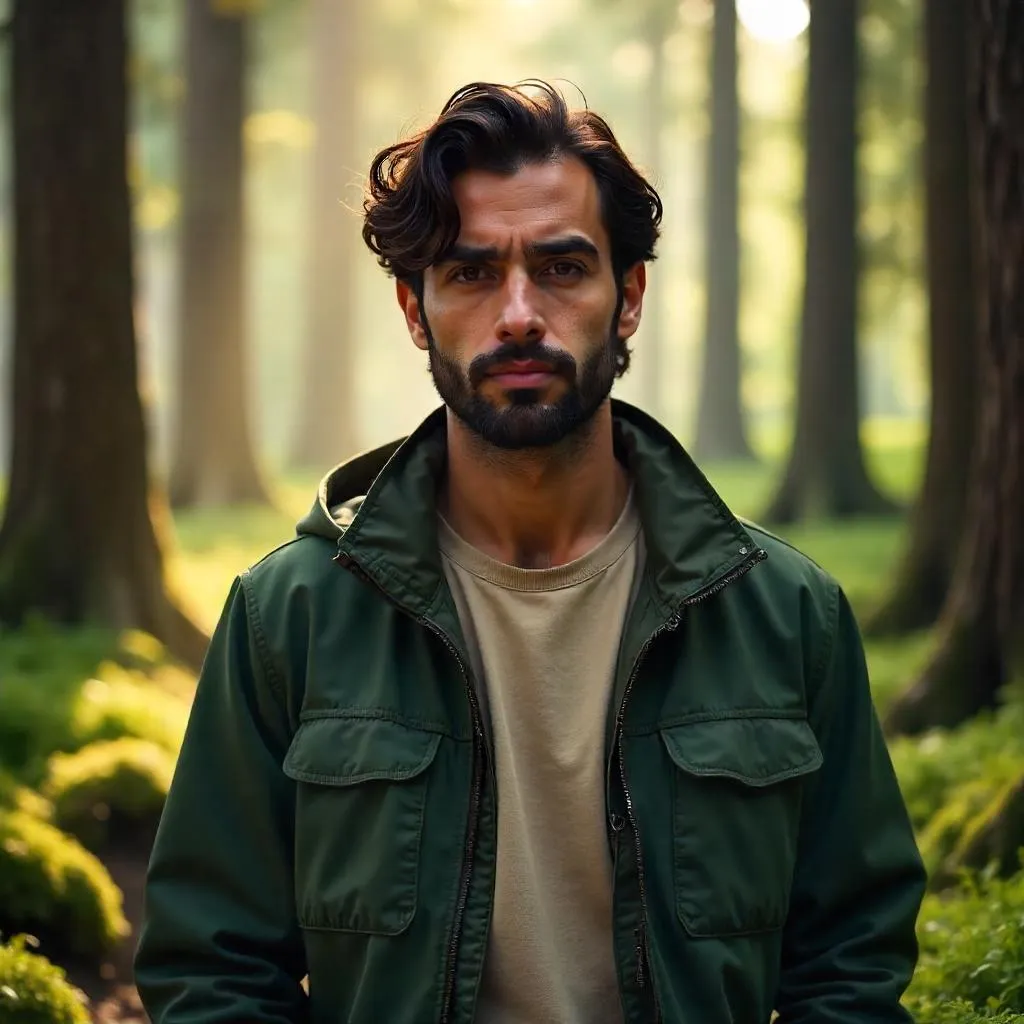 Photoreal Portrait: Handsome Middle Eastern Man in a Forest