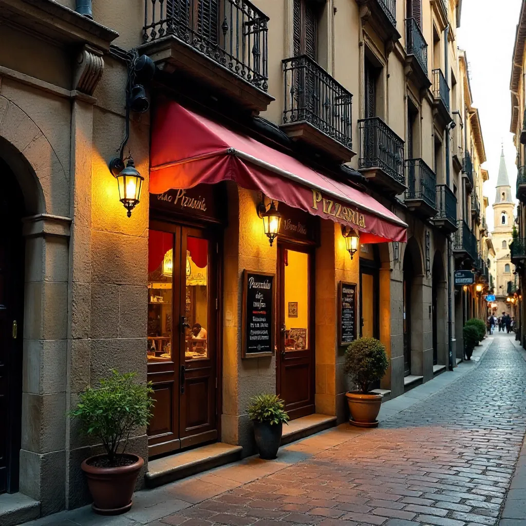 Authentic Gothic Quarter Pizzeria Facade in Barcelona