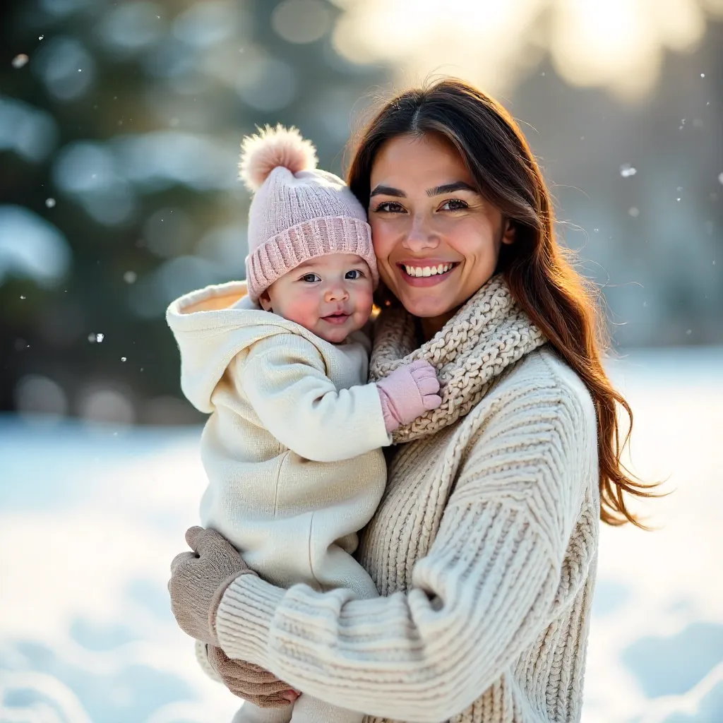 Heartwarming Snowy Moment: Mother and Baby