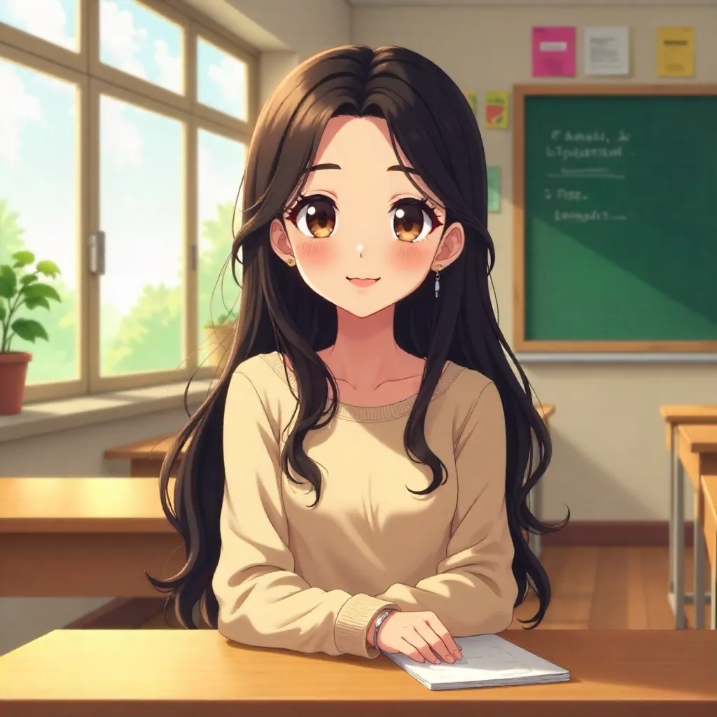 Anime Middle Eastern Girl in a Classroom