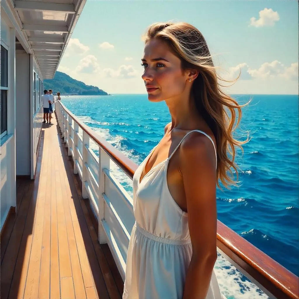 Sunlit Portrait of a Young Woman on a Cruise Ship