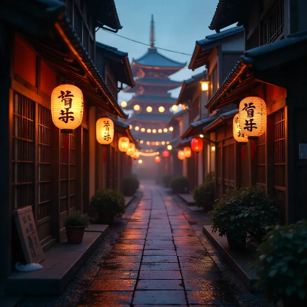 Glowing Kanji Lanterns Lighting Kyoto's Night