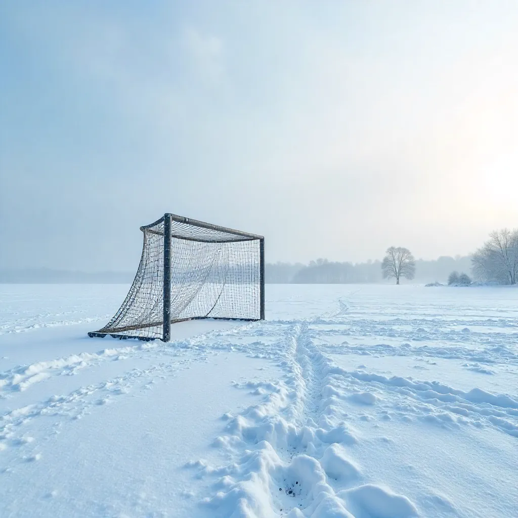 Isolated Soccer Goal in a Snowbound Field