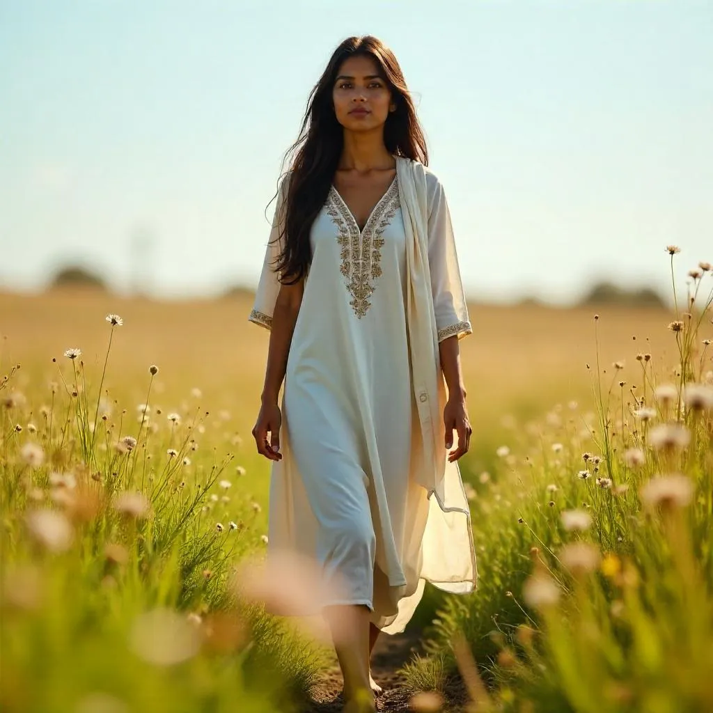 Sunlit Meadow Portrait of a Young Indian Woman