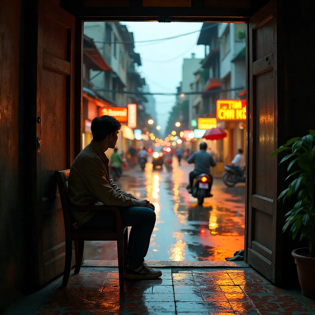 Contemplative Scene at a Doorway in Ho Chi Minh City