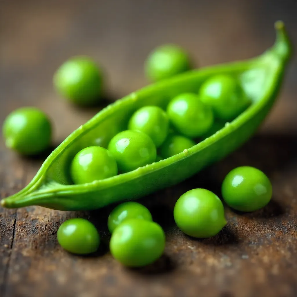Macro Shot: Fresh Green Peas in a Pod with Loose Peas