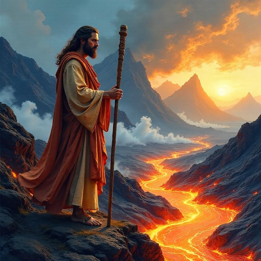 Prophet Amidst the Lava: Watercolor Reverie
