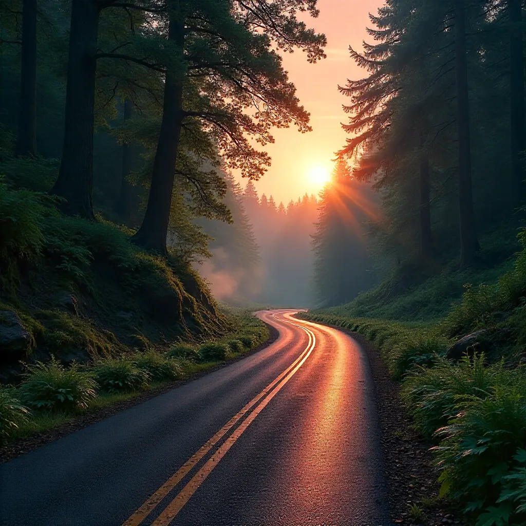 Evening Winding Forest Road