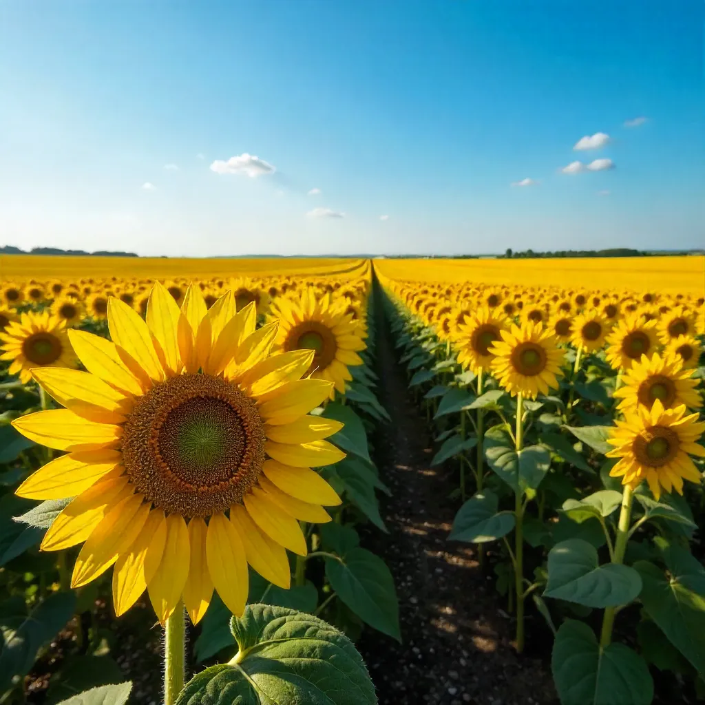 Sunflower Field to the Horizon Under Blue Sky